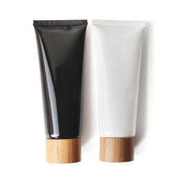 100ML X 50 Black White Cream Bottle,100g Empty Squeeze Soft Tube Bamboo Cosmetic Packaging