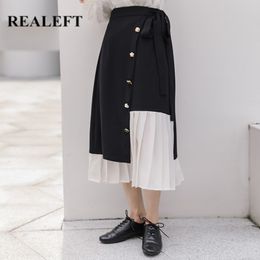 Arrivals Chiffon Patchwork Women's Pleated Skirt Vintage White And Black High Waist A-line Skirts Female 210428