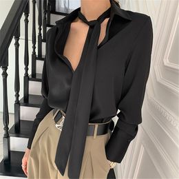 Vintage Casual Tops All Match Chic Gentle Solid Shirts Women Streetwear OL Basic Loose Elegance Clothe 210421