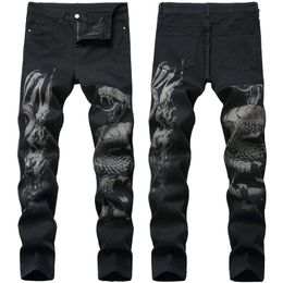 Men's Jeans Arrive Slim Stretch Black High Quality Snake Printing Street Fashion Pants Light Luxury Sexy Casual Men;