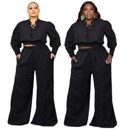 Women's Two Piece Pants Sylph Casual Suits For Women 2021 Fashionable Polka Dot Long Sleeve And Wide Leg Sets Loose 2 Outfits