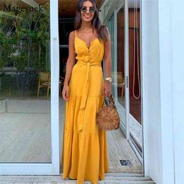 Backless Sexy Summer Beach Dress Women Button V-neck Loose Long Doho Female Maxi es For Femme Robe 12855 210512