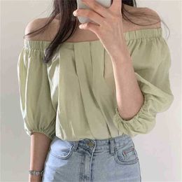 Solid Sexy All Match Slash Neck Loose Femme Chic Plus Size Streetwear Chiffon High Quality Brief Blouses 210525