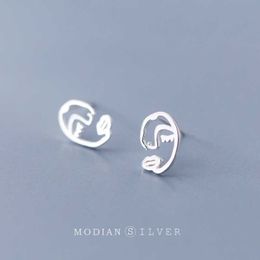 Abstract Design 925 Sterling Silver Face And Lips Line Stud Earrings for Women & Girls Sterling--Jewelry 210707