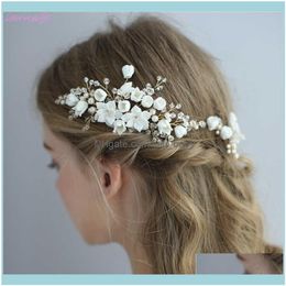 Jewelryjonnafe Delicate Wedding Jewelry Porcelain Flower Bridal Hair Comb Pins Handmade Women Prom Headpiece Drop Delivery 2021 P1Jxd