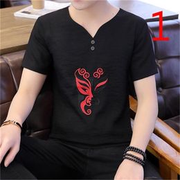 T-shirt men's short-sleeved v-neck Slim Korean personality trend thin section quick-drying embroidery 210420