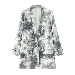 Autumn Stylish Tie-dye Blazer Coat Single Button Long Sleeve Pockets Female Blazers Jacket Outerwear Chic Tops 210430