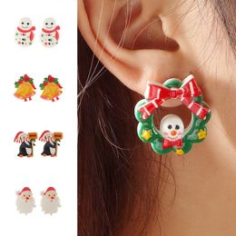 Christmas Cute Earrings Santa Claus Elk Resin Earrings Female Sweet Lovely Snowman Earrings Ear Studs For Friend Jewellery Gifts