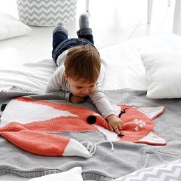 Creative Casual Cute Kids Infant Toddler Fox Knitting Bedding Quilt Play Blanket 