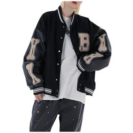 Hip Hop Streetwear Baseball Jacket Coat Letter B Bone Embroidery Stand-up Collar Japanese Bomber College 220301