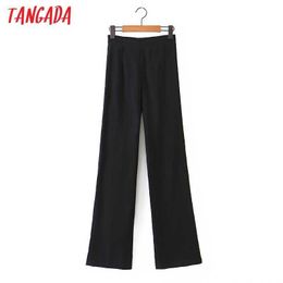 Tangada fashion women black long suit pants trousers pockets zipper office lady pants pantalon DZ02 210609