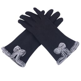 Fingerless Gloves Female Lovely Bow Mittens Girls Warm Winter Cashmere High Quality Elegant Women Screen Sense Wrist Wool