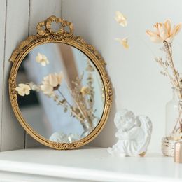 Mirrors French Golden Bow Rose Garland Wall Decorative Alloy Mirror For Home Living Room Background Hanging Pendant Decor Supplies