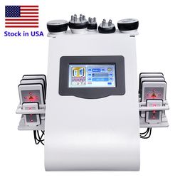 Stock in USA 40k Ultrasonic Cavitation 6 in 1 Slimming Machine Vacuum Pressotherapy RF 8 Pads Lipo Laser LLLT Lipolysis 635nm 650nm Body Shaping Spa