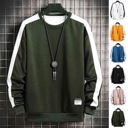 Fashion Harajuku Sweatshirts Men Spring Autumn 6 Colour Hoodie Mens Casual O-Neck Patchwork Sweatshirt for Young Men 210818