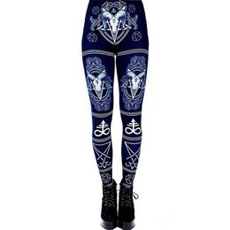 Gothic Ouija Printed Leggings Goat Horn Workout Pants Women Elastic Hexagram Trousers Black Bottoms Female 211204