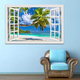 Wall Stickers Home Decor Summer Beach Coconut Tree Picture Removable Vinyl Decals Landscape Wallpaper Modern Decoration 210615