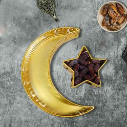 1 Set Moon Star Plate Eid al Adha Decoration Islamic Ramadan and Eid Food Plates Gift Golden Colour 210408