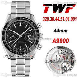 TWF Racing A9900 Automatic Chronograph Mens Watch Tachymeter bezel Black Dial Stainless Steel Bracelet Super Edition 329.30.44.51.01.001 Puretime A1