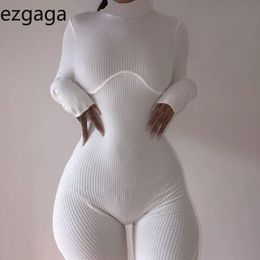 Ezgaga Bodycon Playsuit Solid Long Sleeve Rompers Womens Jumpsuit Ladies Sexy Tracksuit Fashion Clothes Sports Autumn 210430