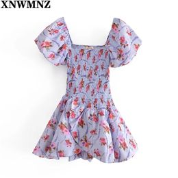 summer women's dress Sweet Floral Print Cake Princess Dress Square Neck Puff Sleeve Mini Robe Ladies Chic Vestido 210520