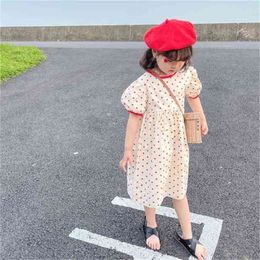 summer arrival girls fashion dot dress kids korean design cotton 210528