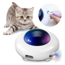 Intelligent UFO Turntable Automatic Swing Toys Puppy Cat Electric Steering Chasing Toy Pet USB Charging Interactive Feather Toys 210929