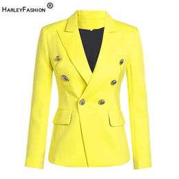 HarleyFashion Street Style Women Candy Color Lemon Yellow Blazers Celebrity Popular Quality Slim Blazer X0721