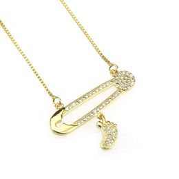 Pendant Necklaces Foot Pin Necklace Copper Gold Plated Platinum Inlaid Zircon