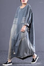 Casual Dresses --2021 Female Spring Plus Size Korean Literary Retro Washed Old Long-sleeved Loose Denim Dress