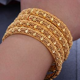 4pcs 24k Gold Color Dubai Bangles for Women Men Copper Bracelet Chain Birthday Gift Souvenir Bracelet Gold Jewelry for Women Q0720