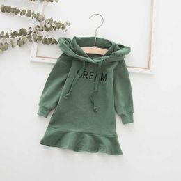 New Autumn 1-7T Baby Girl Clothes Lovely Toddler Girl Dress Casual Fashion Long Sleeve Letter Printing Hoodie Kids Hooded Dress Q0716