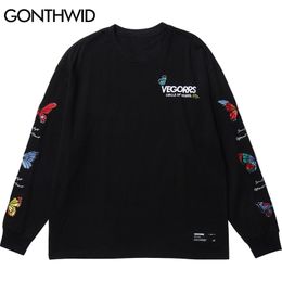 GONTHWID Harajuku Embroidery Butterfly Long Sleeve Tshirts Mens Casual Streetwear Tees Shirts Hip Hop O-Neck Tops Outwear 210409