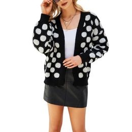 Women's Knits & Tees Knitted Sweater Women V-Neck Cardigan Oversized Streetwear Knit Jumper Colour Block Dot Print Ladies Harajuku Coats