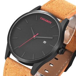 Wristwatches Casual Mens Watches Top Men's Quartz Watch Dress Sport Military Men Leather CAGARNY Relogio Masculino