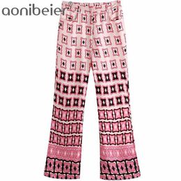 Geometric Print Vintage Contrast Colour Summer Casual Holiday Women Long Trousers Female High Waist Flare Pants Bottoms 210604