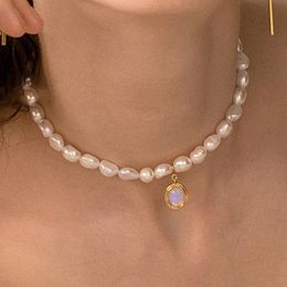 MENGJIQIAO Japan Baroco Style Vintage Freshwater Pearl Choker Necklace For Women Girls Elegant Opal Collares Jewelry Kolye Gifts