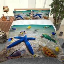 Bedding Sets 3D Set Marine Life Duvet Cover Twin Blue Beding With Pillowcase Home Textiles