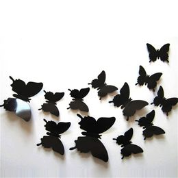 12 Pcs Black Butterfly Wall Stickers 3D DIY PVC Adhesive Butterflies Home Decor For Party Wedding Walls Decals Decoration