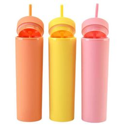 In Stock 16oz Acrylic Skinny Tumblers Matte Colours Double Wall Water Bottle Coffee Drinking Plastic Tumbler Sippy Cup ZZE6104