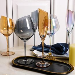 Wine Glasses Home Oblique Cutting Series Colourful Ash Amber Glase Glass Tall Champagne Restaurant
