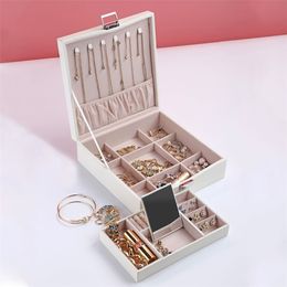 Double-layer Jewellery Storage Box PU Leather Ring Display Portable Necklace 210423