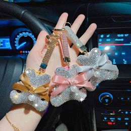 Diamond Bowknot Bear Car Keychain Net Red Rhinestone Doll Key Ring Fashion Lady Bag Pendant Gift