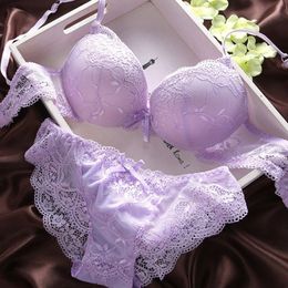 Push Up Bra Lace Bra And Panty Set Womens Embroidery Deep V Lingerie & Knickers sizes 42