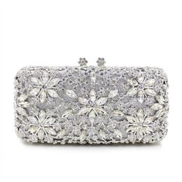 Fashion Diamond Women Evening Bag Luxury Crystal Bridal Wedding Party Metal Box Handbag Clutches With Chain Bags