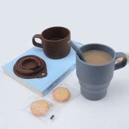 solid color Coffee Mug with Lid Silicone Foldable Water Cup Retractable Camping Travel Wine Glass