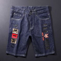 Summer Vintage Fashion Men Jeans Shorts Retro Black Blue Unwashed Raw Denim Patches Designer Hip Hop Short BHCR