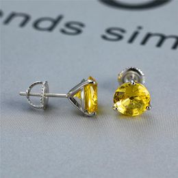 -Süße kleine Schraube Back Bolzen Ohrringe Weibliche 6/7 / 8mm Gelb Topas minimalistische Reale 925 Sterling Silber für Frauen