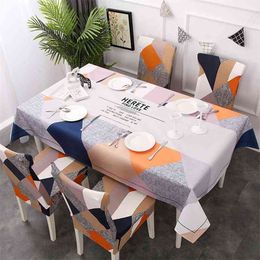 Nordic Style Waterproof Tablecloth Elastic Chair Cover For Dining Room Decor 1pc Printed Table Cloth 17 Colours Tea Tables Covers 210626
