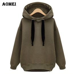 Women Spring Thicken Hoodies with Fleece Inside Split Zippers Long Sleeve Casual Fashion Pullovers Warm Clothes Sweatshirts 210416